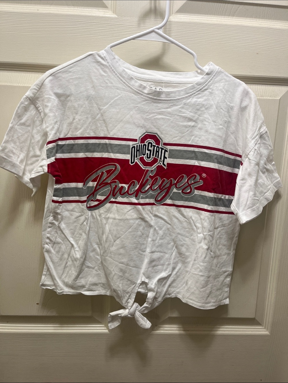 Ohio State Buckeyes White & Red Tie-Front Crop Top NWOT M